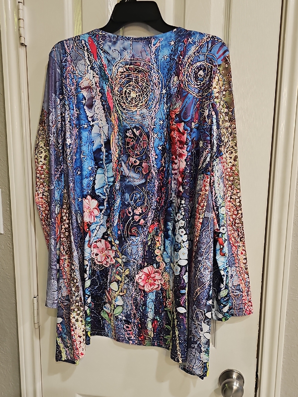 NWT XL Women’s Cream Graphic "Tropical Cafe" Cardigan Whimsical Vibrant Light - Picture 15 of 15